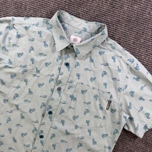 Flylow Gear Station Wagon Bike Print Button Up Shirt Mens Medium Short Sleeve
